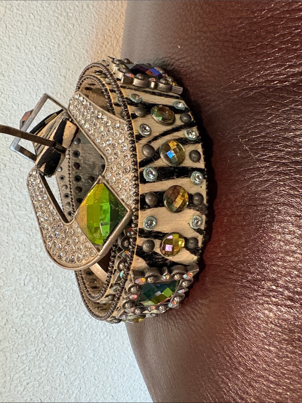 Embellished Crystal Accent Women’s Belt - zebra